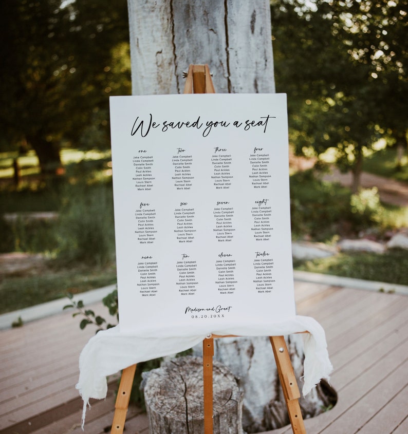 Cartel de tabla de asientos minimalista, signo de tabla de asientos de boda moderna, tabla de asientos boho, asientos de boda, plantilla de tabla de asientos editable, M1 imagen 2