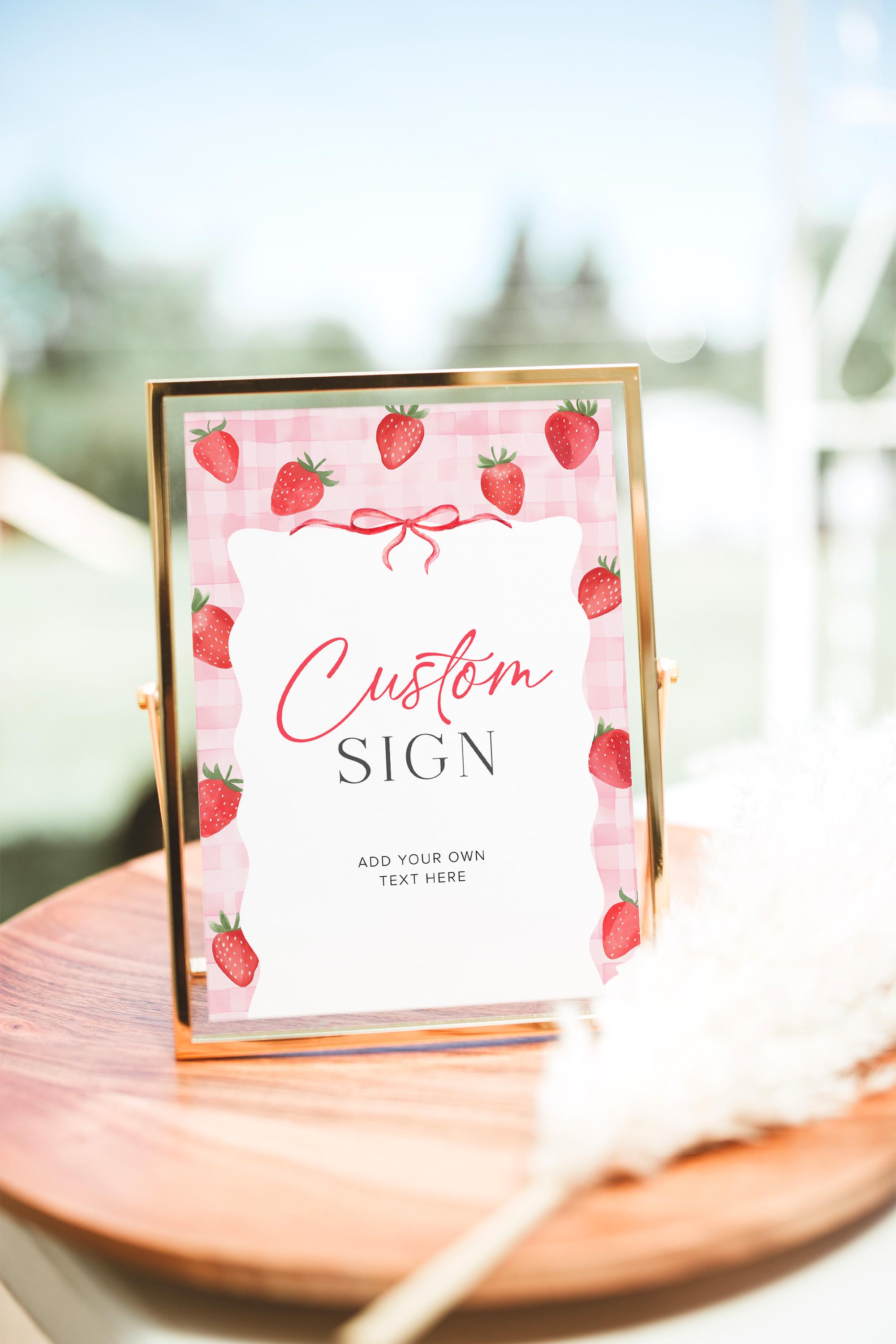 Custom Sign Template, Strawberry Baby Shower Sign, Girl Baby Shower Sign Sweet Berry Sweet Baby Shower Sign, Wavy Pink Baby Shower Sign, 12B
