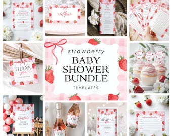 Strawberry Baby Shower Invitation Template, Sweet Berry Baby Shower Invite, Berry Sweet Baby Shower Bundle Pink Bow Baby Shower Games, 12B