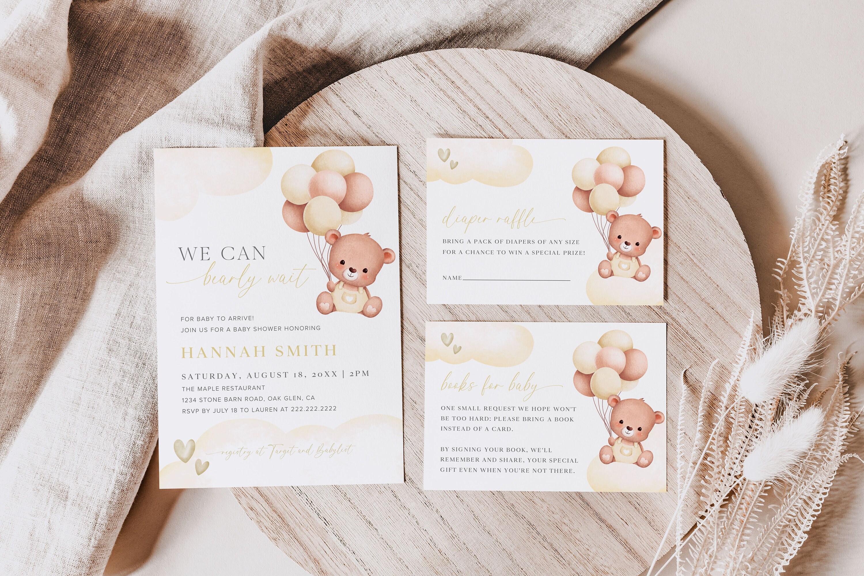 We Can Bearly Wait Baby Shower Invitation Set Templates Editable Boho Baby Shower Invitation Gender Neutral Baby Shower