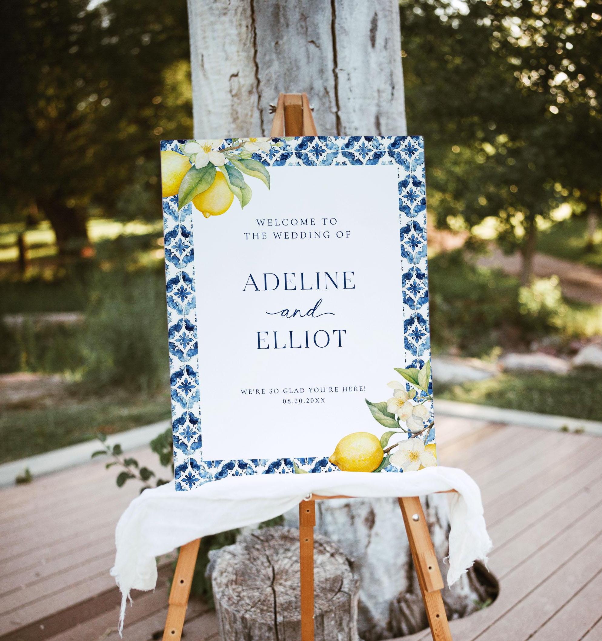 Lemon Wedding Welcome Sign Template Mediterranean Wedding Welcome