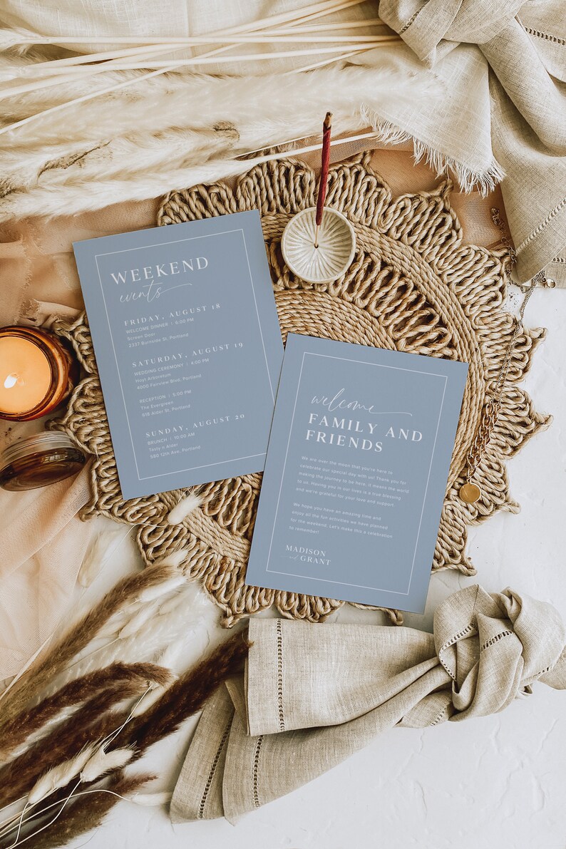 Wedding Weekend Events Timeline Template, Minimalist Wedding Order of Events, Wedding Welcome Bag Note Editable, Modern Welcome Letter, B2 image 2