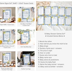 Mediterranean Lemon Baby Shower Invitation Template, Amalfi Baby Shower Italian Baby Shower Bundle Citrus Baby Shower Games Printable, B6 image 7