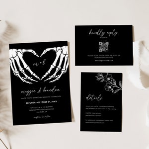 Halloween bruiloft uitnodiging set sjablonen, Goth bruiloft, gotische bruiloft uitnodiging, tot de dood ons scheidt, afdrukbare humeurige bruiloft, B1