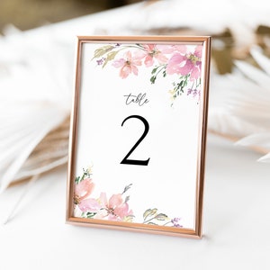 Boho Floral Wedding Table Numbers Template, Dusty Pink Blush Table Numbers, Botanical Wedding, Printable, Editable, Instant Download, F1 image 3