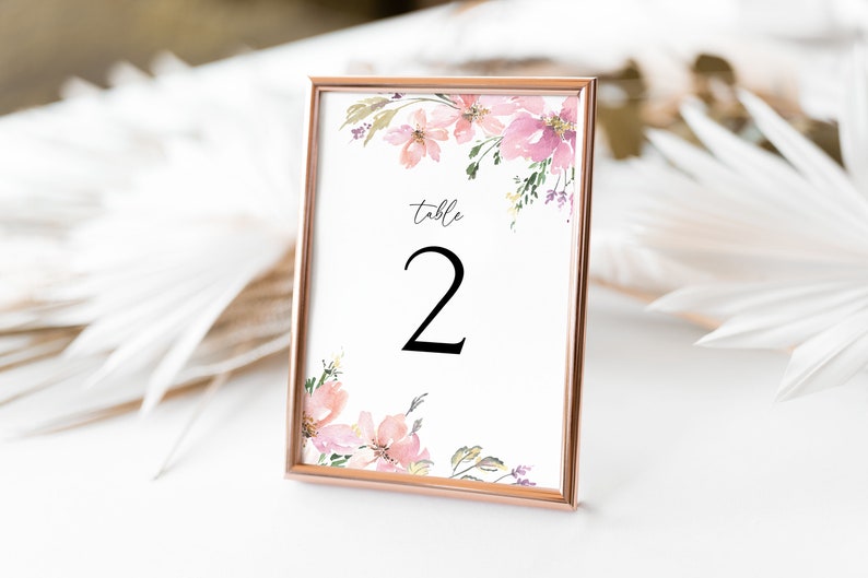 Boho Floral Wedding Table Numbers Template, Dusty Pink Blush Table Numbers, Botanical Wedding, Printable, Editable, Instant Download, F1 image 3