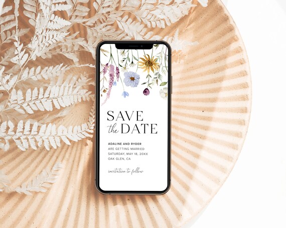 Wildflower Save The Date Digital Template, Digital Save The Date Electronic Save The Date Wedding, Floral Save The Date Template Digital, S4