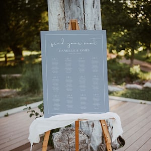 Dusty Blue Wedding Seating Chart Sign Template, Elegant Wedding Seating Plan Sign, Printable Modern Wedding Sign, Editable Seating Chart, B3