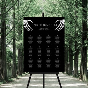 Gothic Wedding Seating Chart Sign Template, Dark Moody Wedding, Halloween Seating Plan Sign, Printable, Editable, Instant Download, B1
