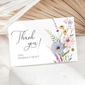 Modèle de carte de remerciement fleurs sauvages, fleurs florales, carte de remerciement Boho Bridal Shower, cartes de remerciement fleurs sauvages baby shower, S4
