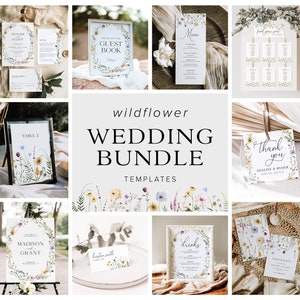Wildflower Wedding Bundle Template, Wildflower Wedding Invitation, Floral Wedding Invitation, Boho Wildflower Wedding Invitation Bundle, S4