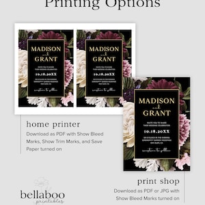 Moody Wedding Invitation Set Templates, Dark Florals Wedding Invitation ...