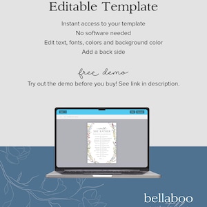 May include: Editable template for a "Would She Rather" game with a floral design. The template is shown on a laptop screen. The text "would SHE RATHER" is visible on the template. The text "bellaboo printables" is visible in the bottom right corner of the image.