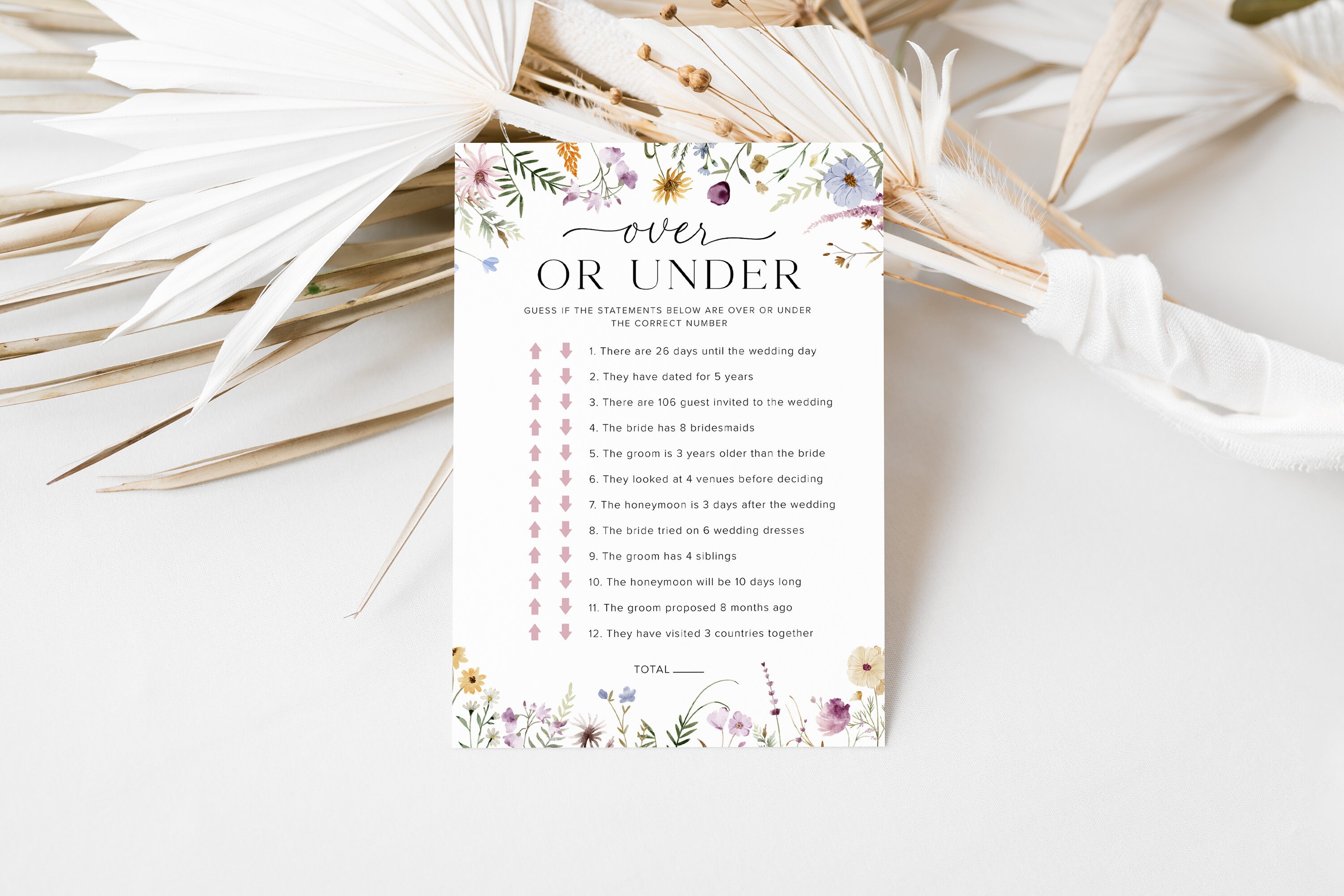 Over or Under Bridal Shower Game, Boho Bridal Shower Game, Over or ...
