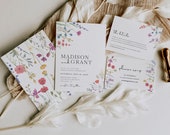 Floral Wedding Invitation Templates, Boho Wedding Invite, Wildflower Wedding Invitation, Editable Spring Wedding, Rustic Garden Invite, S2