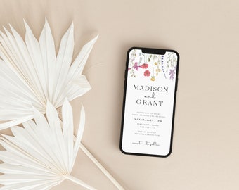 Wildflower Wedding Phone Evite Invitation Template, Minimal Wedding Digital Invitation, Floral Mobile Invite, Boho Text Message Invite, S2