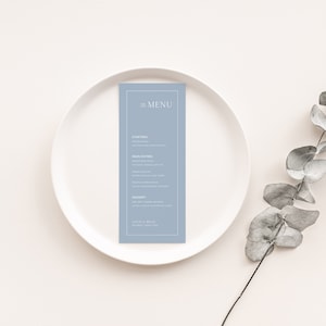 Dusty Blue Wedding Menu Template, Classic Modern Wedding Menu, Minimalist Soft Blue Wedding Menu, Printable, Editable, Instant Download, B2