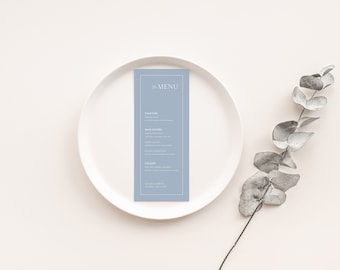 Dusty Blue Wedding Menu Template, Classic Modern Wedding Menu, Minimalist Soft Blue Wedding Menu, Printable, Editable, Instant Download, B2