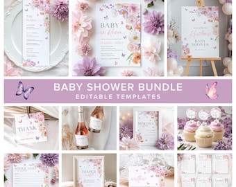 Sjabloon babyshower uitnodiging baby in bloei, babyshower met wilde bloemen, uitnodiging babyshower, bundel babyshower met wilde bloemen afdrukbare, 11B