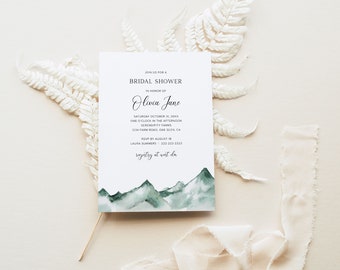 Mountain Bridal Shower Invitation Template, Woodsy Wedding Invite, Rustic Wedding, Modern Forest, Destination Wedding, Boho, Adventure, G3