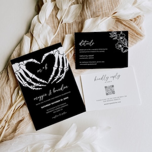 Gothic Wedding Invitation Set Templates, Halloween Wedding Invite, Goth Wedding, Till Death Do Us Part, QR Code, Editable Dark Wedding, B1