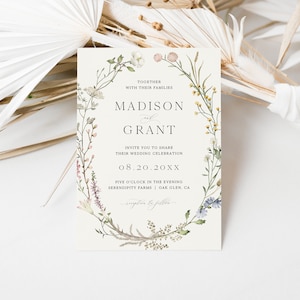 Wildflower Wedding Invitation Template, Boho Wedding Invitation, Spring Wedding Invite, Floral Wedding Invitation, Garden Wedding Invite, S3