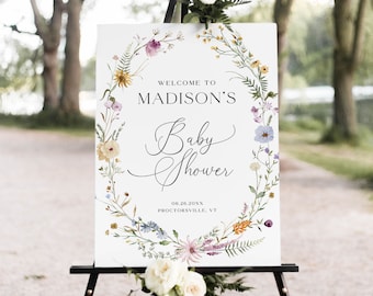 Wildflower Baby Shower Welcome Sign Template, Wildflower Welcome Sign Boho Baby Shower Sign, Colorful Floral Baby Shower Welcome Sign, S4