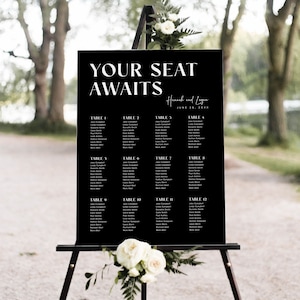 Wedding Seating Chart Template, Classic Wedding Seating Chart Sign, Black Wedding Seating Chart, Printable Modern Wedding Seating Plan, M7