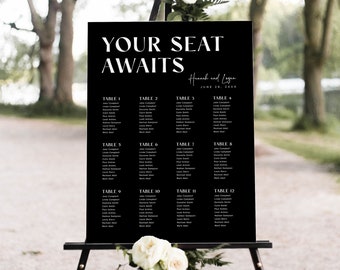 Wedding Seating Chart Template, Classic Wedding Seating Chart Sign, Black Wedding Seating Chart, Printable Modern Wedding Seating Plan, M7