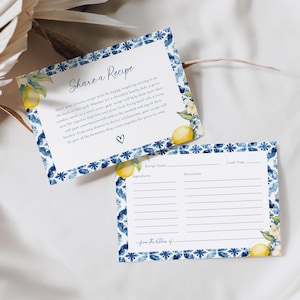 Plantilla de tarjeta con receta de limón mediterráneo, tarjeta con receta de despedida de soltera de Amalfi, tarjeta con receta de despedida de soltera de cítricos, tarjeta con receta de despedida de soltera italiana, B6