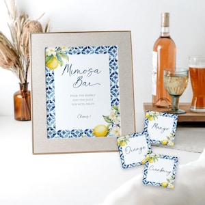 Mimosa Bar Sign Template, Mimosa Bar Printable, Mediterranean Lemon Baby Shower Sign Bubbly Bar Sign Citrus Baby Shower Momosa Bar Sign, B6