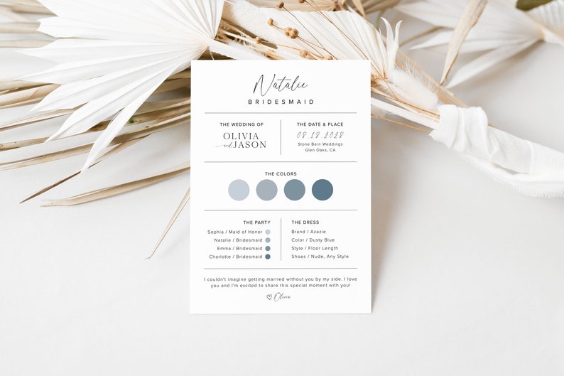 Bridesmaid Info Card Template, Modern Bridesmaid Information Card, Maid Of Honor Info Card, Minimalist Bridesmaid Infographic, M2 image 3