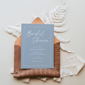 Dusty Blue Bridal Shower Invitation Template, Classic Modern Bridal ...