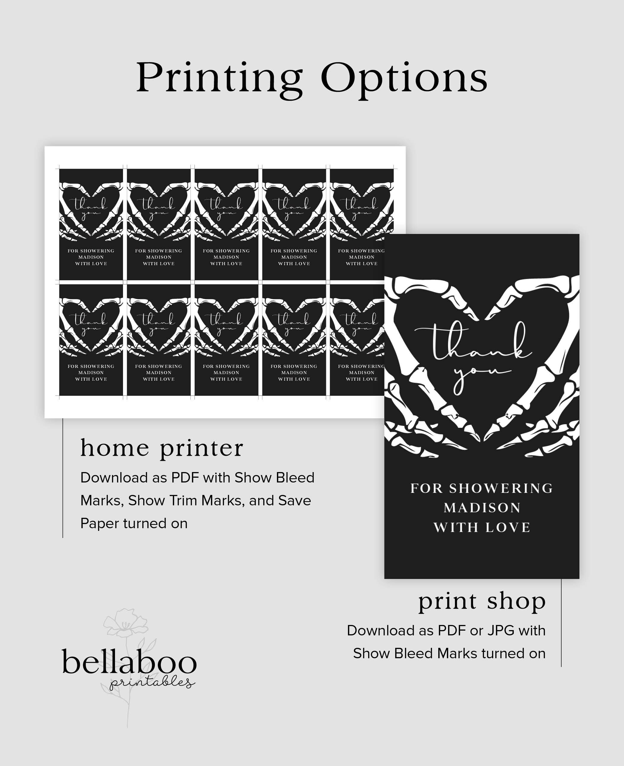 Gothic Bridal Shower Favor Tag Template, Halloween Baby Shower Thank