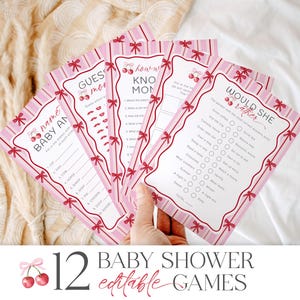 Cherry Baby Shower Games Bundle Template, Pink Bow Baby Shower Games Cherry Coquette Baby Shower Games, Cherry On Top Baby Shower Games, 13B