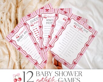 Cherry Baby Shower Games Bundle Template, Pink Bow Baby Shower Games Cherry Coquette Baby Shower Games, Cherry On Top Baby Shower Games, 13B