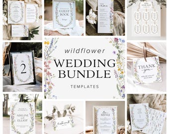 Wildflower Wedding Bundle Template Wildflower Wedding Invitation Wildflower Wedding Signs Floral Wedding Invitation Large Wedding Bundle S9