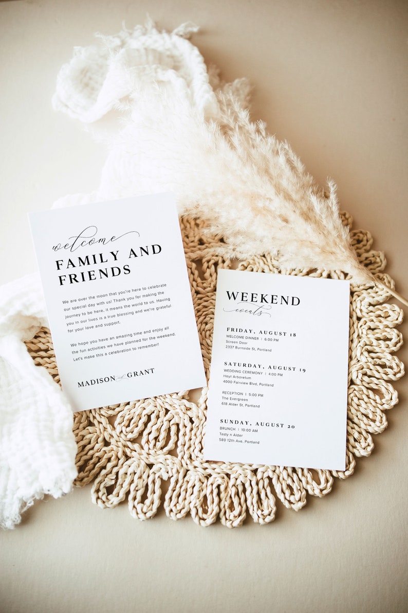 Wedding Weekend Events Timeline Template, Minimalist Wedding Order of Events, Wedding Welcome Bag Note Editable, Modern Welcome Letter, M3 image 9