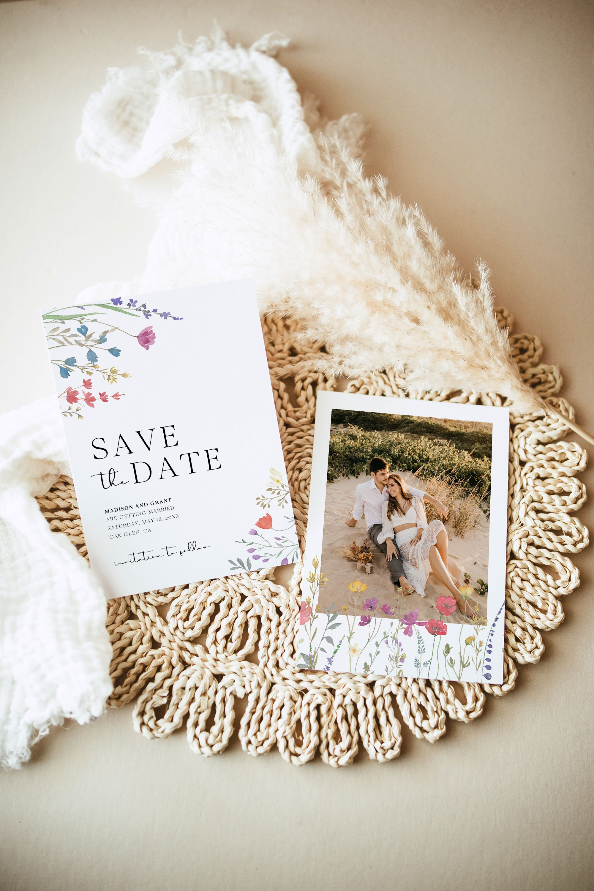 Photo Save the Date Invitation Template, Boho Save the Date Cards