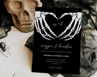 Halloween Gothic Wedding Invitation Template, Dark Moody Wedding Invite, Till Death Do Us Part, Editable, Instant Download, B1