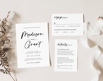 Printable Minimalist Wedding Invitation, Minimalist Wedding Invite Suite Templates, Modern Wedding Invite, Photo Wedding Invitation Set, M1