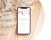 Boho Wedding Electronic Invitation Template, Wildflower Text Invitation, Modern iPhone Mobile Invite, Garden Floral Digital Invitation, S2