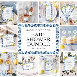Mediterranean Lemon Baby Shower Invitation Template, Amalfi Baby Shower Italian Baby Shower Bundle Citrus Baby Shower Games Printable, B6