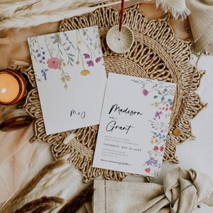 Boho Wedding Invitation Template, Wildflower Wedding Invitation, Spring Wedding, Floral Wedding Invitation, Garden Flower Wedding Invite, S1