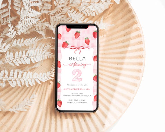 Strawberry Birthday Invitation Template, Strawberry Birthday Invite Digital Strawberry Second Birthday Invitation 2nd 3rd 4th Birthday, 12B