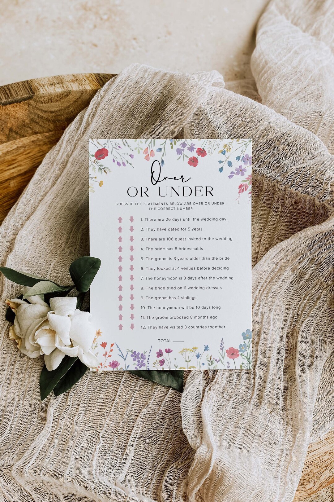 Over or Under Bridal Shower Game, Boho Bridal Shower Game, Over or ...