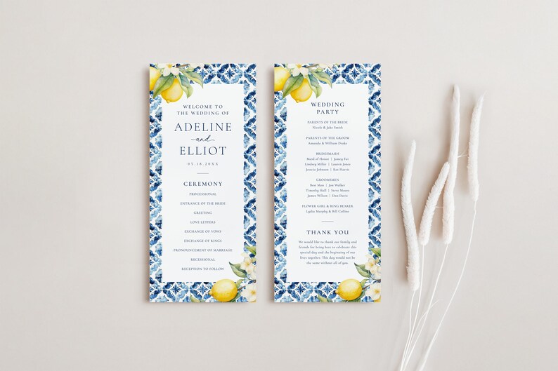 Mediterranean Wedding Program Template, Order of Service Wedding ...