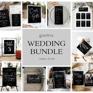 Gothic Wedding Invitation Template, Halloween Wedding Invitation, Dark and Moody Wedding, Gothic Wedding Bundle, Till Death Do Us Part, H6