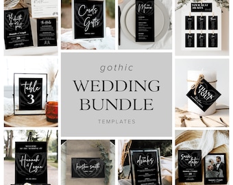 Gothic Wedding Invitation Template, Halloween Wedding Invitation, Dark and Moody Wedding, Gothic Wedding Bundle, Till Death Do Us Part, H6
