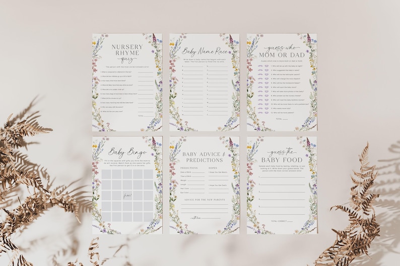 Wildflower Baby Shower Games Bundle Template, Floral Baby Shower Game Bundle Boho Baby Shower Games, Boho Floral Baby Shower Games